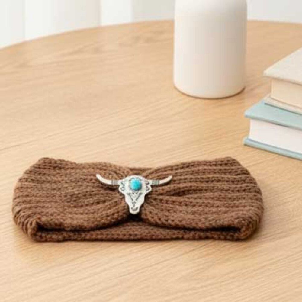 Ladies Brown Bull Head Knitted Winter Headband - Picture 3 of 6